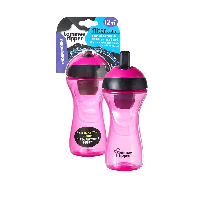 Tommee Tippee Compact Lightweight Water Filter Drinks Bottle Children Girls Pink 