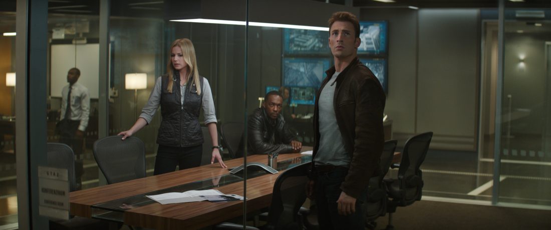 Marvel's Captain America: Civil War..L to R: Agent 13/Sharon Carter (Emily VanCamp), Falcon/Sam Wilson (Anthony Mackie) and Steve Rogers/Captain America (Chris Evans)..Photo Credit: Film Frame..© Marvel 2016