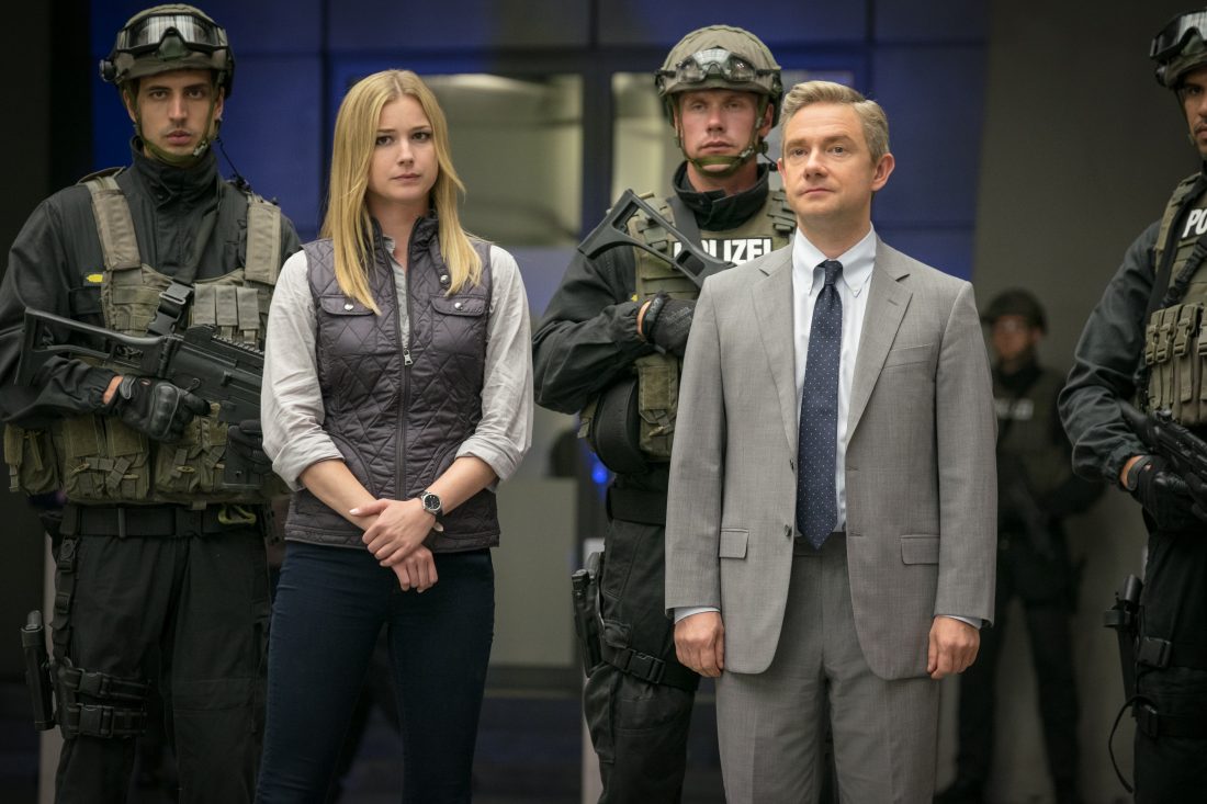 Marvel's Captain America: Civil War..L to R: Agent 13/Sharon Carter (Emily VanCamp) and Everett K. Ross (Martin Freeman)..Photo Credit: Zade Rosenthal..© Marvel 2016