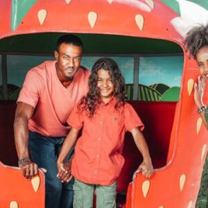 A family having fun in a park.
